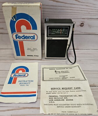 Vintage Federal Radio AM/FM-TV1/WB-TV2  Model 1742 Transistor With Box - Manual