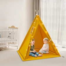 Kids Tents Indoor Play Tent Playhouse Teepee Tent Foldable with Mat and Lights