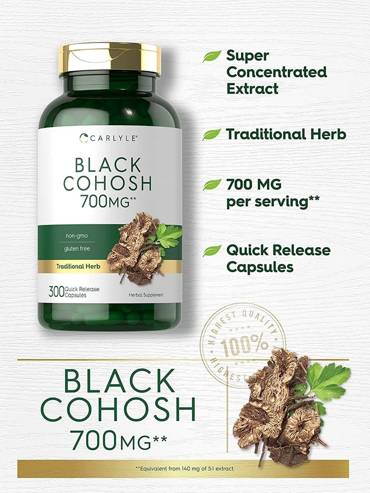 Black Cohosh 700 mg Super Concentrado Menopausia Apoyo Nutricional, 300 Cápsulas Foto 3 de 4