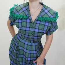 Vintage 60s Plaid Outfit Set Preppy High Waisted Pleated Skirt and Cropped Top