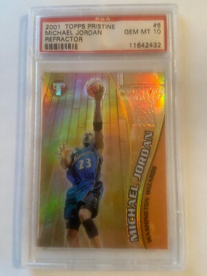 2001-02 TOPPS PRISTINE REFRACTOR #6 MICHAEL JORDAN 1ST WIZARDS REF #30/50 PSA 10
