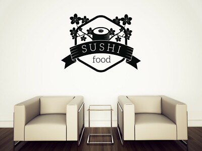 Wall Vinyl Decal Sushi Roll Japanese Food Restaurant Asian Cuisine Icons (n1513)