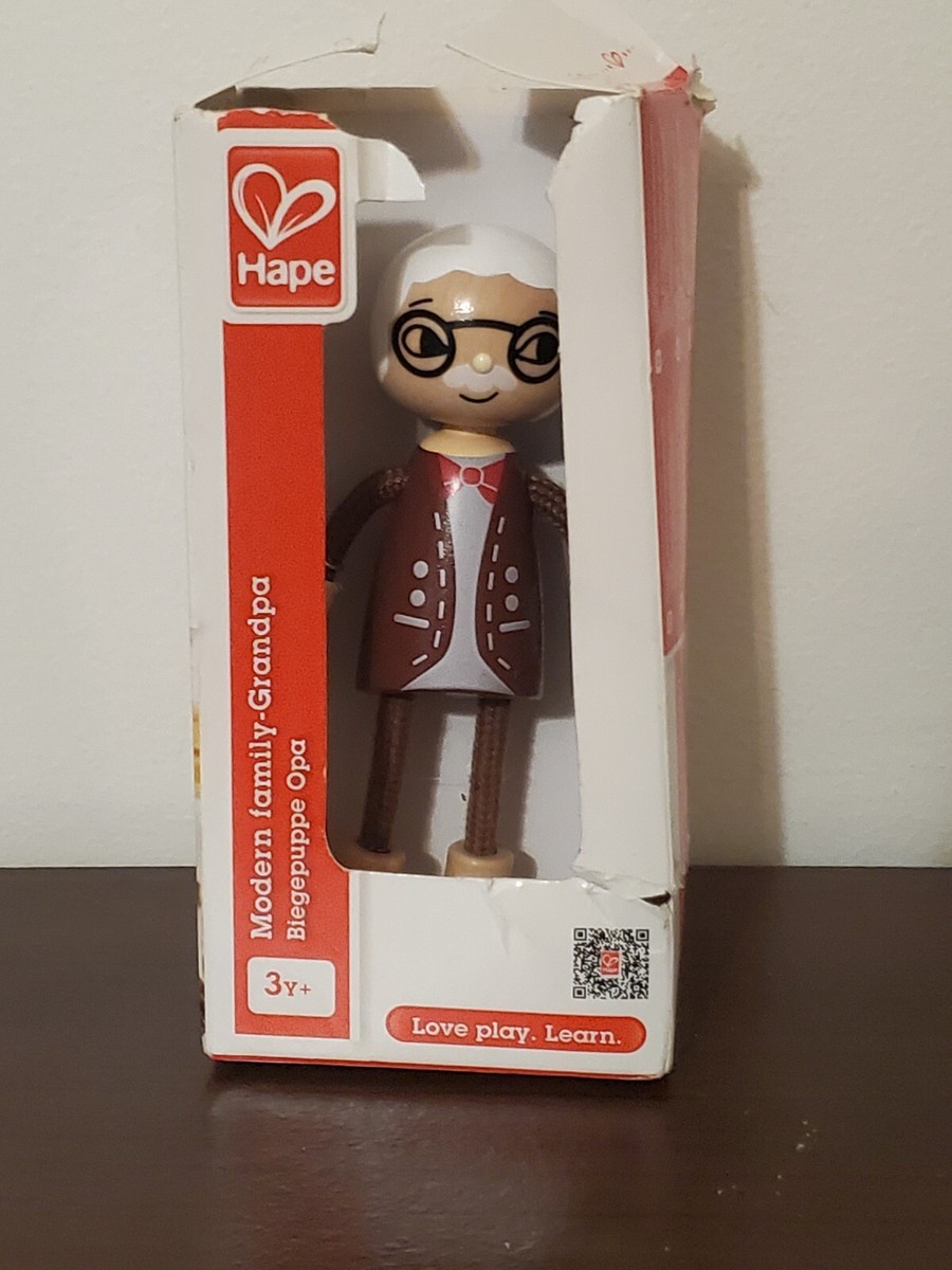 HAPE Modern Family Grandpa Wooden Toy Figure Bending Doll Happy