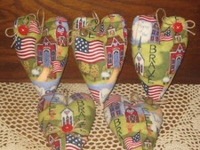 Patriotic Decor 5 Hearts Tree Ornaments 4th of July Wreath Accents Handmade Gift
