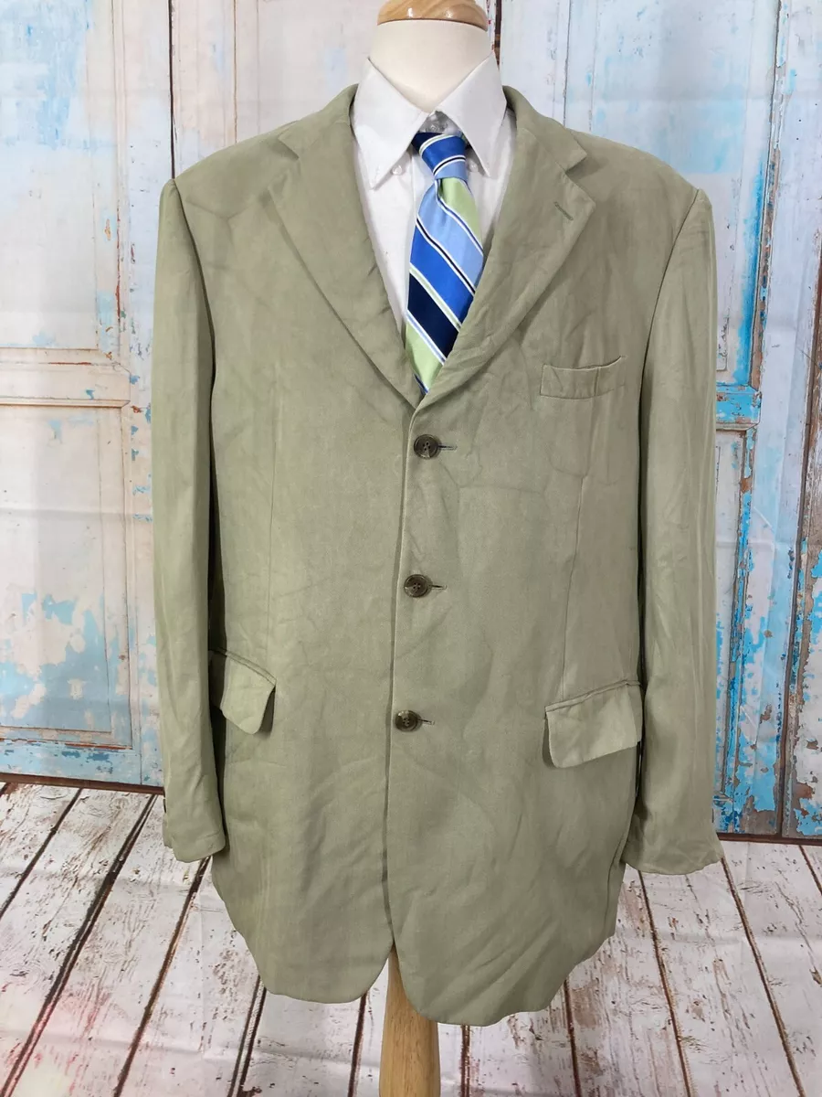 Bill Blass Suit Coat Blazer 100% Silk Khaki Mens Size 44L | eBay