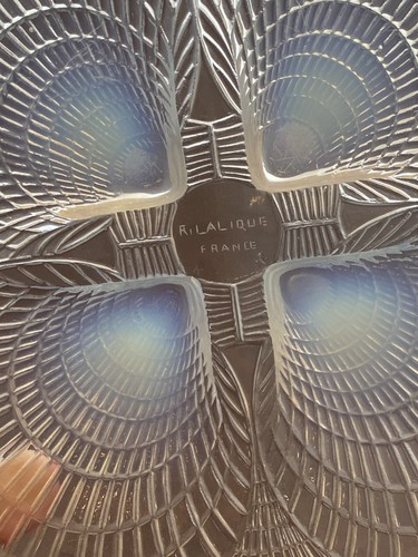 RARE STUNNING VTG LALIQUE Crystal Blue Opalescent COQUILLES Plate 8"W SIGNED - Picture 11 of 23