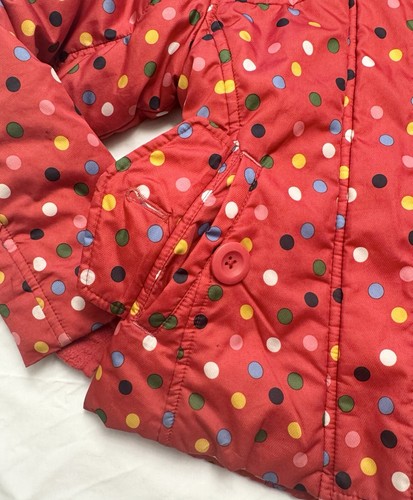 LANDS END Coat Girls Small / 4 Pink Mid-Weight Polka Dot Jacket Faux Fur Liner - Picture 9 of 20