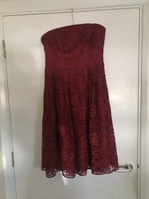 Stunning Ladies Next Red/Wine Lacy Style Strapless Fully Lined Dress - Size 12