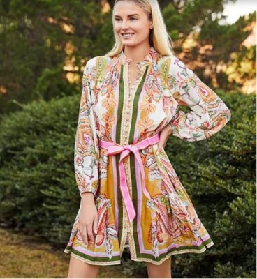 pink scarf print shirt