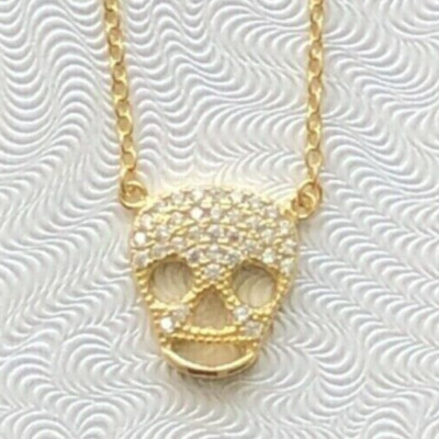 Women's Stunning Skull Pendant Round Simulated Diamond In 14k Yellow Gold Plated
