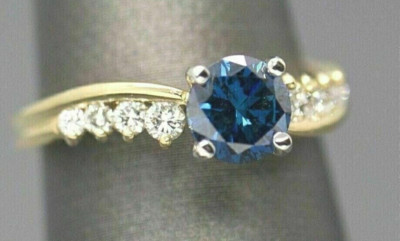 1.40Ct Round Lab-Created Blue Sapphire Engagement Ring 14k Yellow Gold Plated