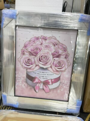 Million Rosen flüssiges Wandbild Bild mit Glitzerarbeit und Steinen 65x55cm 