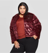 Women's Plus Size Faux Fur Jacket - Ava & Viv - Dark Red - Various Sizes - S499