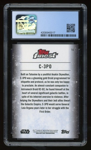 2018 Topps Finest Star Wars C-3PO Black Refractor /10 #16 CGC 9.5 - Picture 2 of 2