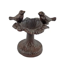 Small Cast Iron Leaf Perched Birds Feeder Free Standing Garden Porch Decor