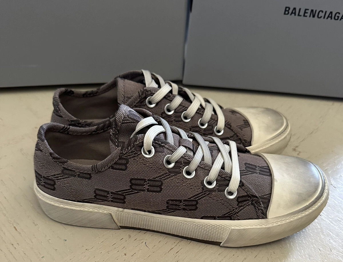 NIB $750 Balenciaga Paris BB Monogram Low-Top Sneakers GREY/BROWN 9/39