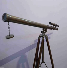 39 inch telescope with wooden Stand tripod Antique nautical floor standing brass