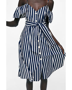 zara blue white striped dress