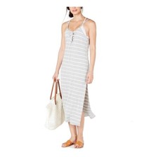 Miken Swim Small Gray Striped Spaghetti Strap Cover Up Dress NWT DG37