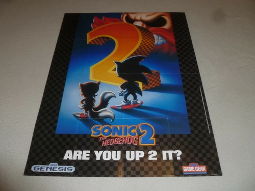 VINTAGE SEGA GENESIS SONIC HEDGEHOG 2 GAME GEAR PROMO POSTER 1991 17 X 22 CD JVC