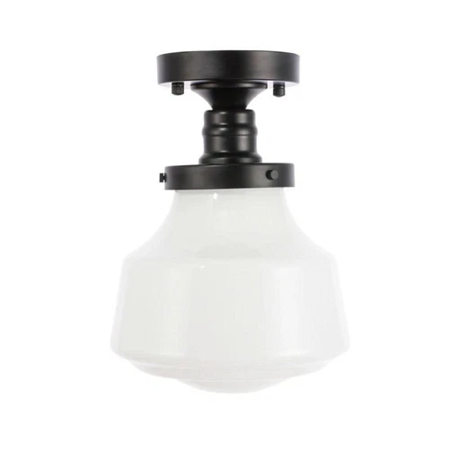 Living District Lyle 1-Light Metal & Glass Flush Mount in Black/Frosted White - Picture 5 of 11