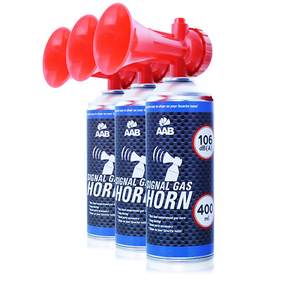 3 x AAB SIGNAL GAS HORN 400ml - FUSSBALL-TRÖTE, PRANK, LUFTDRUCK-HUPE, FURZSPRAY