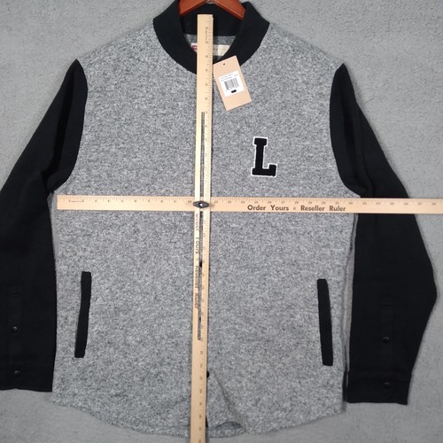 Levis Strauss Varsity Bomberjacke Herren Large Grau Schwarz Langarm Druckknopf - Bild 5 von 10
