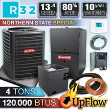 Goodman 4 Ton R32 Air Conditioner & 120K BTU 80% Gas Furnace System - Upflow