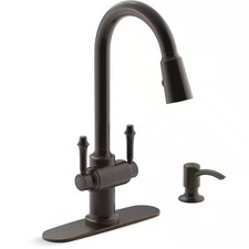 KOHLER Thierry TWO Handle Pull-Down Sprayer Kitchen Faucet in Oil-Rubbed Bronze