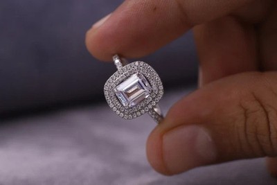 2Ct Emerald Lab-Created Diamond Women's Wedding Band Ring 14K White Gold Plated