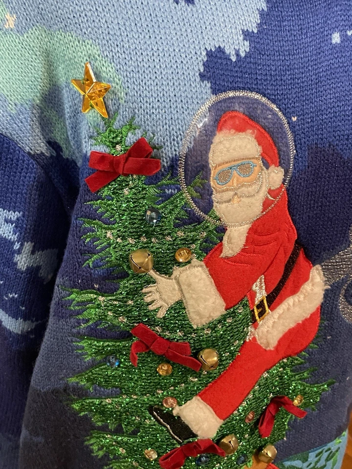 Ugly Santa Sweater Christmas Embroider Santa Trippy World Cuff Sleeve L 42/44 - Image 2 of 4