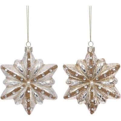 Mark Roberts 2022 Glittered Star Ornament Set, 2 Assorted, 4'' Holiday Decor