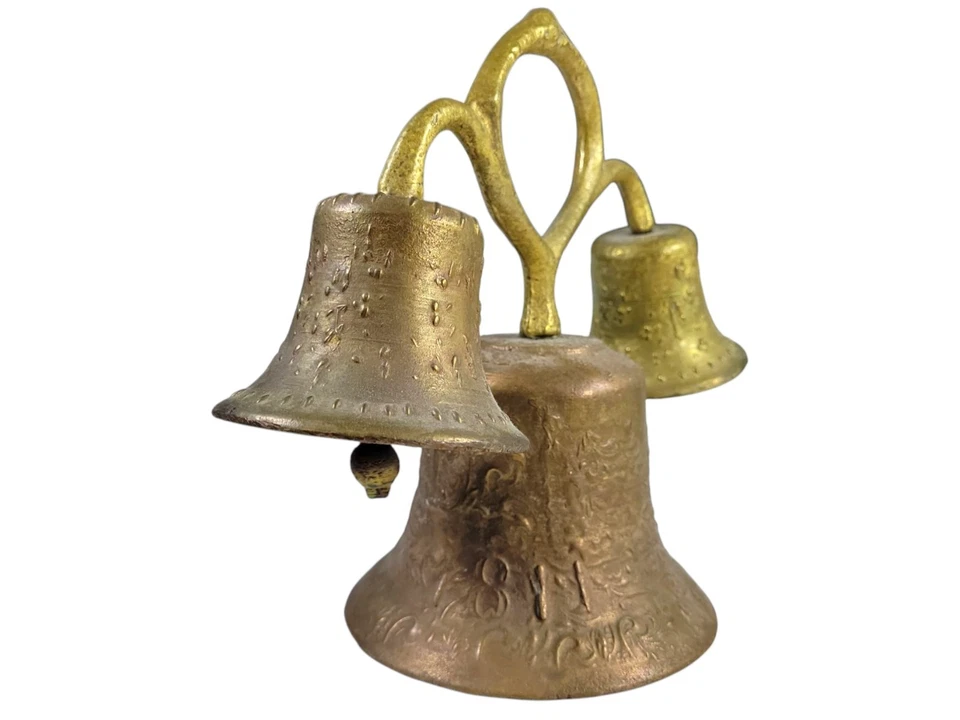 1811 Antique Spanish Mexican Mission Cast Bronze Tripple Bell 9" - Image 2 of 4