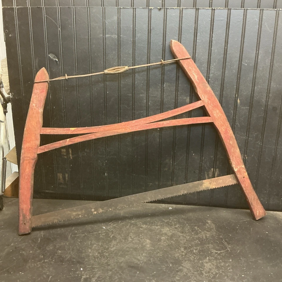 SIERRA DE ARCO/BUJO DE MADERA VINTAGE ANTIGUA CORTE TRANSVERSAL 30 pulgadas Foto 4 de 4