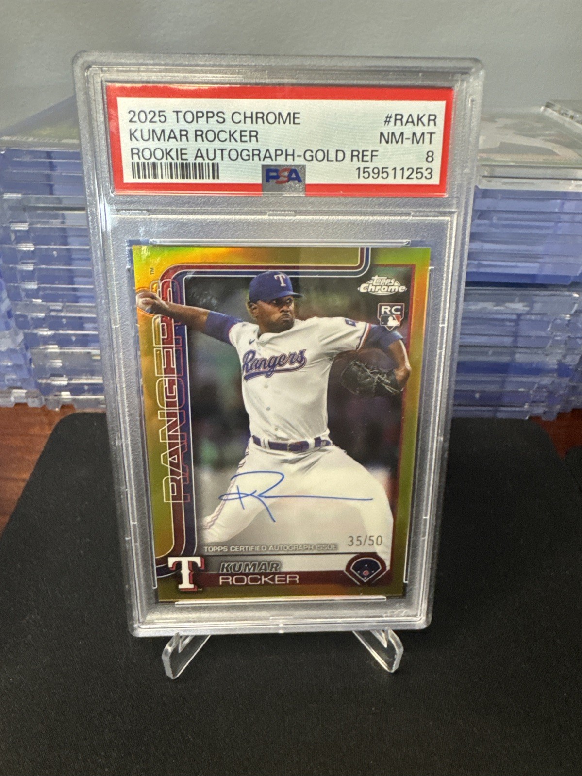 2025 TOPPS CHROME ROOKIE AUTO GOLD REFRACTOR KUMAR ROCKER ROOKIE RC 35/50 PSA 8