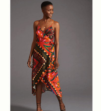 NWT FARM Rio Hanky Wrap Midi Dress Tribal Print Beaded Ends on Tie Size Small