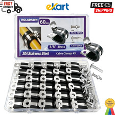 60 Pcs 304 Stainless Steel Cable Wire Clamps With Rubber For Hose Pipe 30p