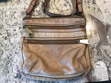 Y2K Fossil Crossbody Bag Purse Tan Brown Leather Multi Pocket Bohemian Western