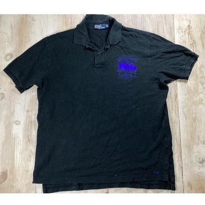 Polo Ralph Lauren Men XL Black Polo Shirt Purple RL Polo Club 1967 Graphic Pique
