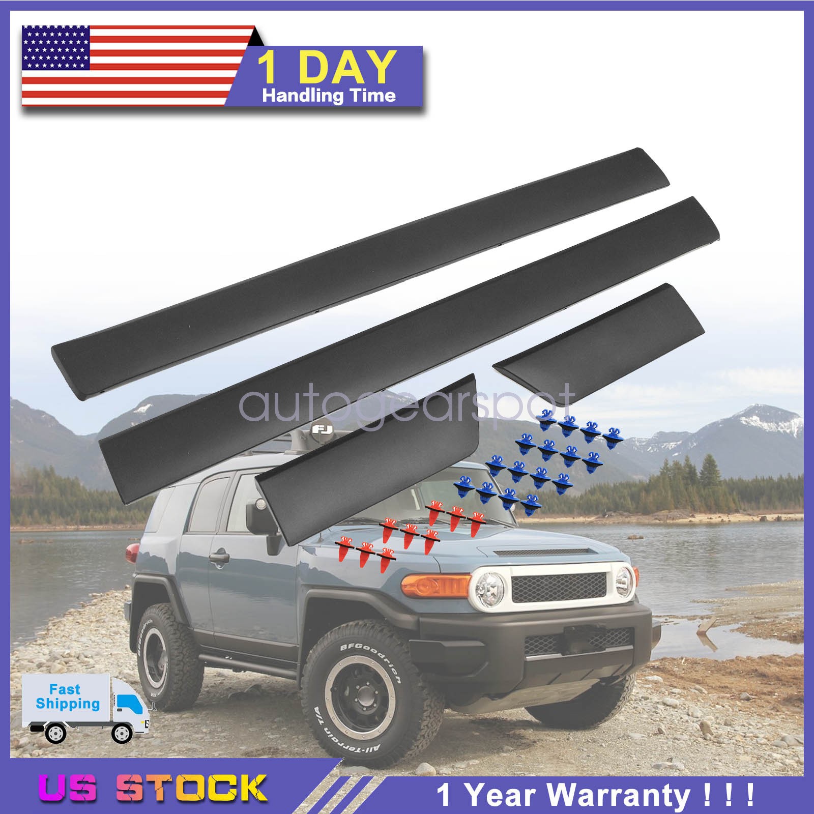4 PCS Fit For Toyota 2007-2014 FJ Cruiser Outside Driver& Passenger Door Molding