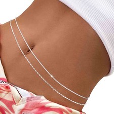 Wriidy Layered Silver Beaded Waist Chain Shiny Belly 24 8 inches,