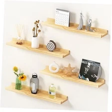 Picture Ledge Shelf, 16 inch Solid Pine Wood Floating 4Pack 16inch Maple Wood