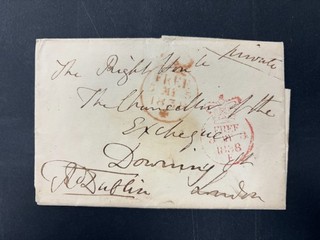 Great Britain 1838 pre stamp part entire letter to Downing Street London