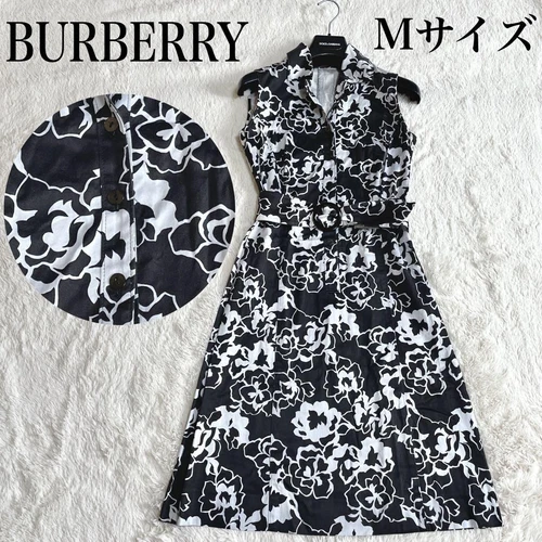 Bellissimo abito lungo senza maniche floreale con cintura BURBERRY nero bianco taglia M 38