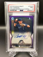 2023 Bowman Draft Colt Emerson Purple Refractor Auto /250 Chrome Prospect PSA 9