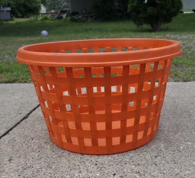 1970s Rubbermaid Rough Neck Heavy Orange Basket Weave Laundry Basket Hamper 2966