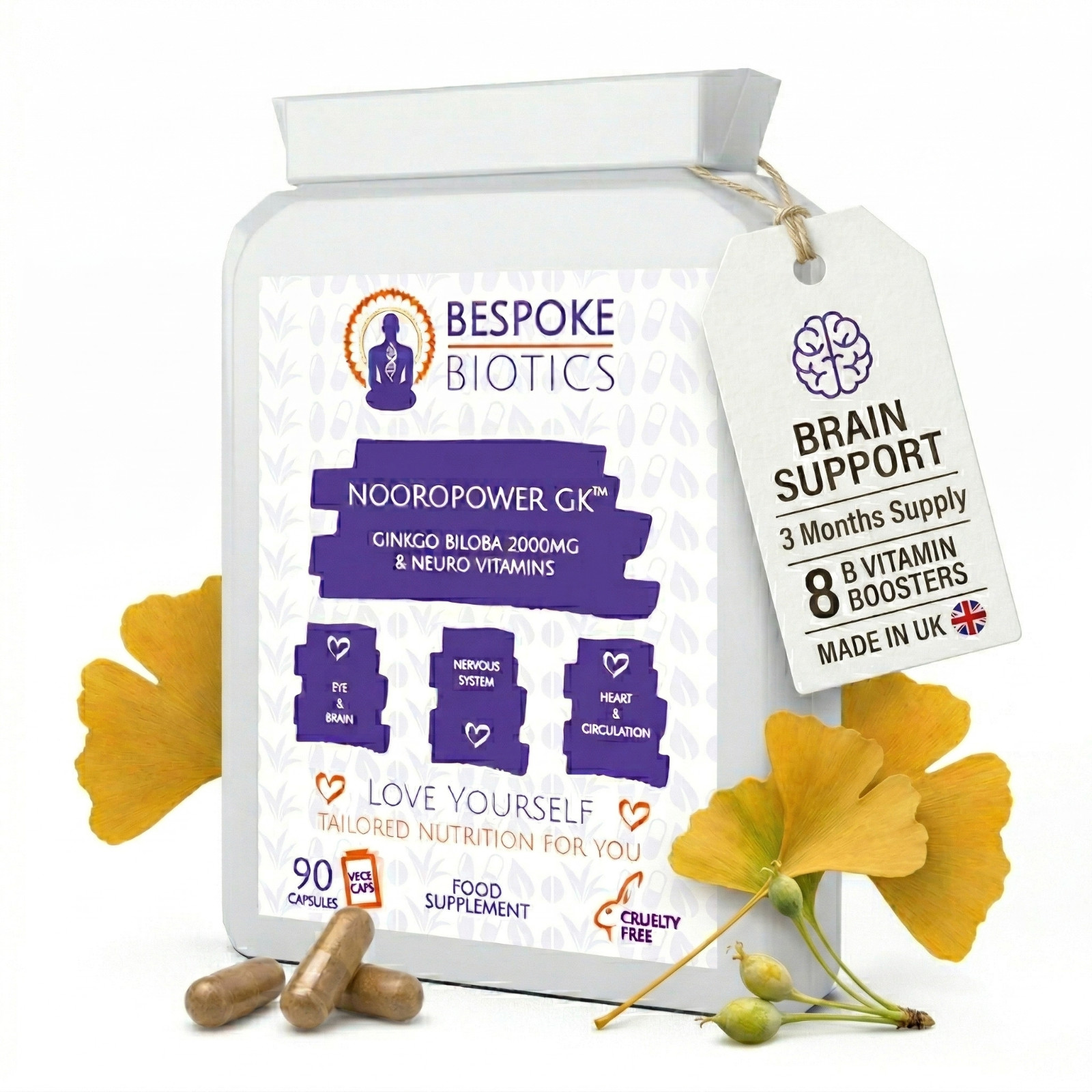 Ginkgo Biloba B+ Supplement 2000mg 90 Caps High Strength Vegan + Vitamin B