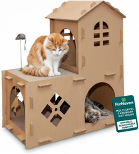 Farmhouse Multi-Level Cardboard Cat House for Indoor Cats with Catnip  Toys, Do