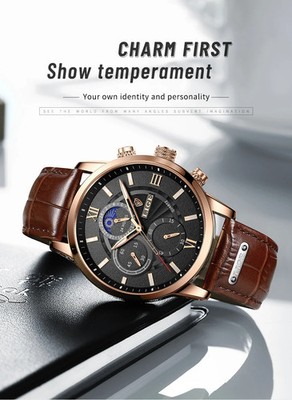 LIGE Luxury Men's Watch   Premium Brand, Waterproof Sport Quartz, Leather Strap,