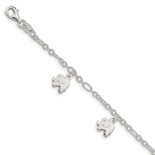 Sterling Silver Polished Elephants Children's Bracelet 6" w/1in ext. 3.59gm